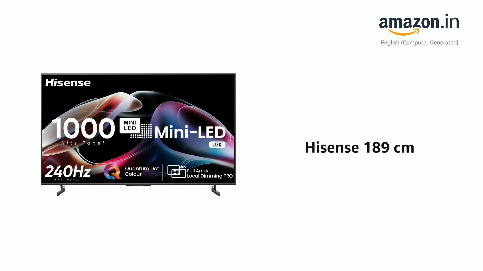 Hisense  
32型　液晶テレビ Hisense 189 cm (75 inches) 4K Ultra HD Smart Mini LED QLED TV